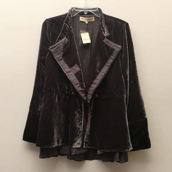 Free People Faye Velvet Jacket Women's Size Extra Small Ebony Military - Picture 4 of 16